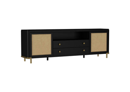 720263 Arini Rattan Cane 2-door TV Stand Media Console Black