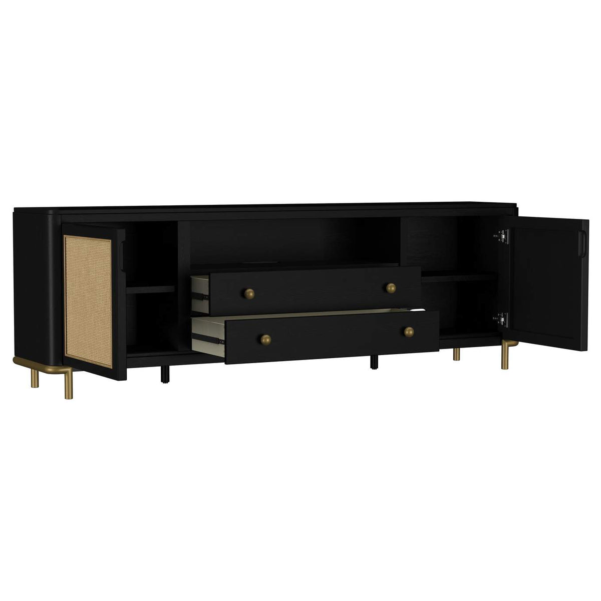 720263 Arini Rattan Cane 2-door TV Stand Media Console Black