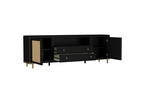 720263 Arini Rattan Cane 2-door TV Stand Media Console Black