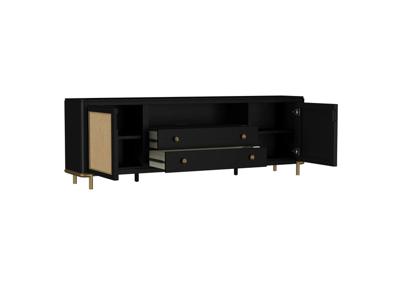 720263 Arini Rattan Cane 2-door TV Stand Media Console Black
