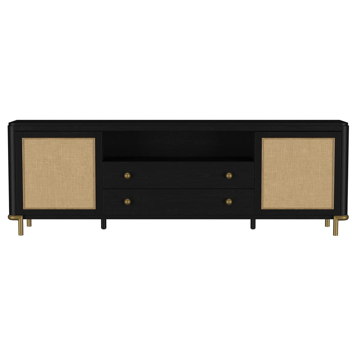 720263 Arini Rattan Cane 2-door TV Stand Media Console Black
