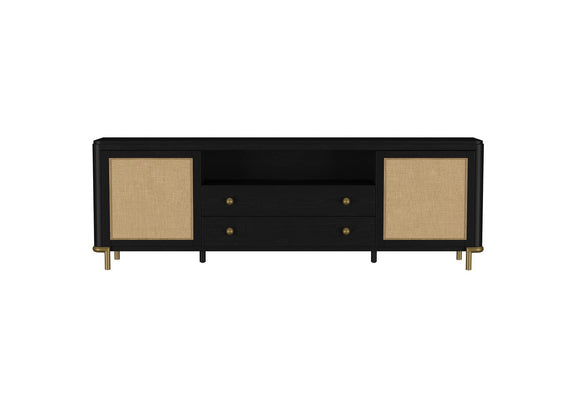 720263 Arini Rattan Cane 2-door TV Stand Media Console Black