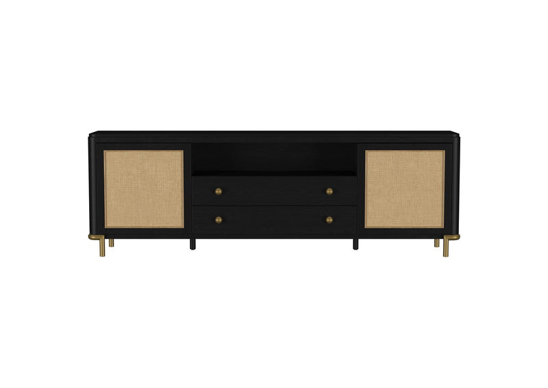720263 Arini Rattan Cane 2-door TV Stand Media Console Black
