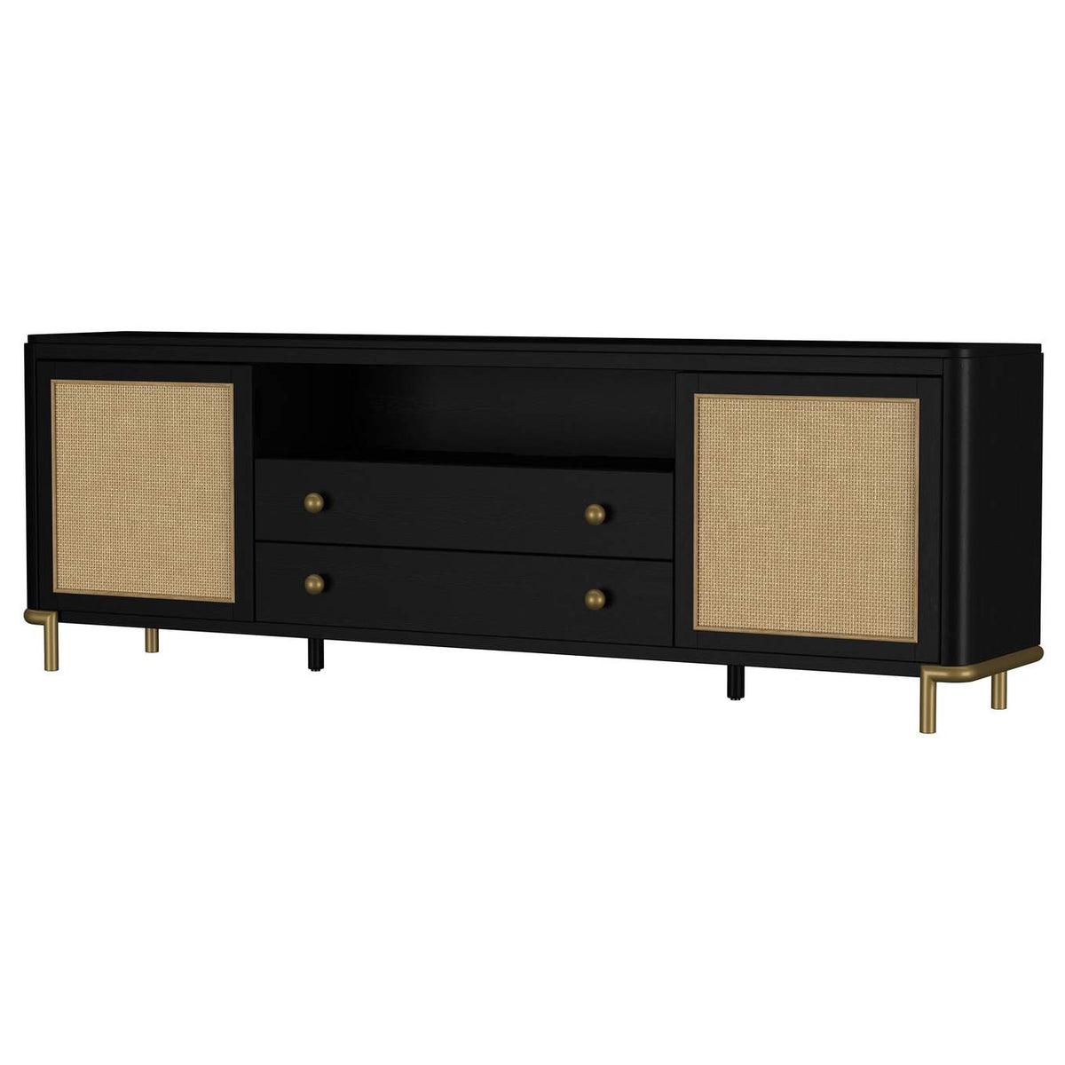 720263 Arini Rattan Cane 2-door TV Stand Media Console Black