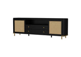 720263 Arini Rattan Cane 2-door TV Stand Media Console Black