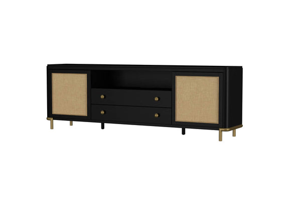 720263 Arini Rattan Cane 2-door TV Stand Media Console Black