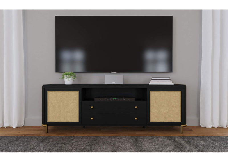 720263 Arini Rattan Cane 2-door TV Stand Media Console Black