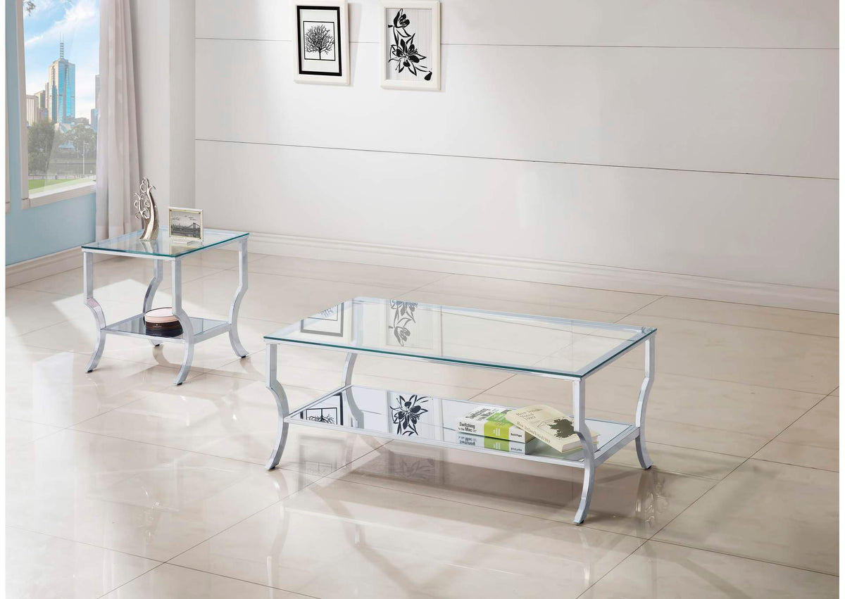 720338-S2 Saide 2-piece Glass Top Coffee and End Table Set Chrome