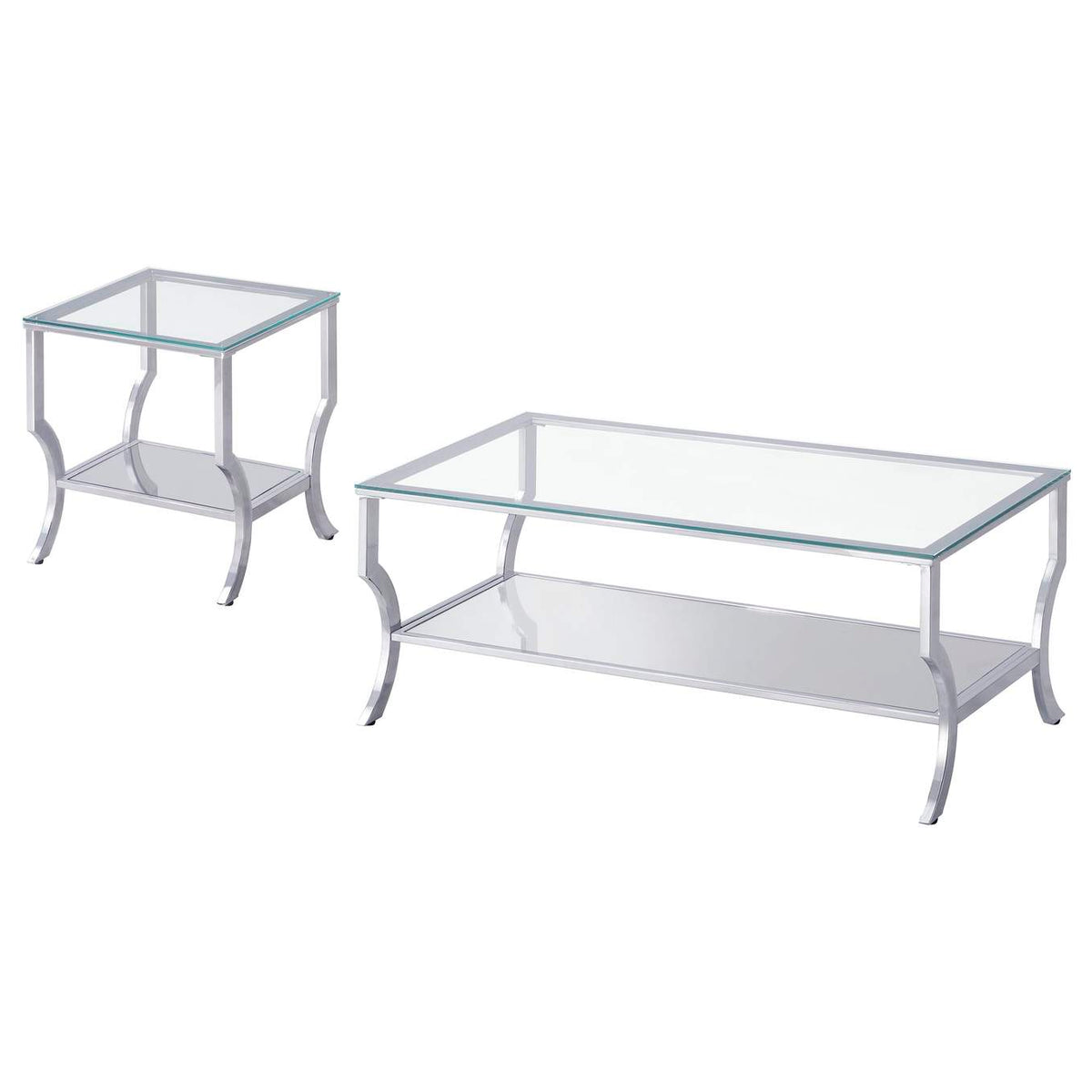 720338-S2 Saide 2-piece Glass Top Coffee and End Table Set Chrome