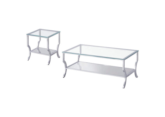 720338-S2 Saide 2-piece Glass Top Coffee and End Table Set Chrome
