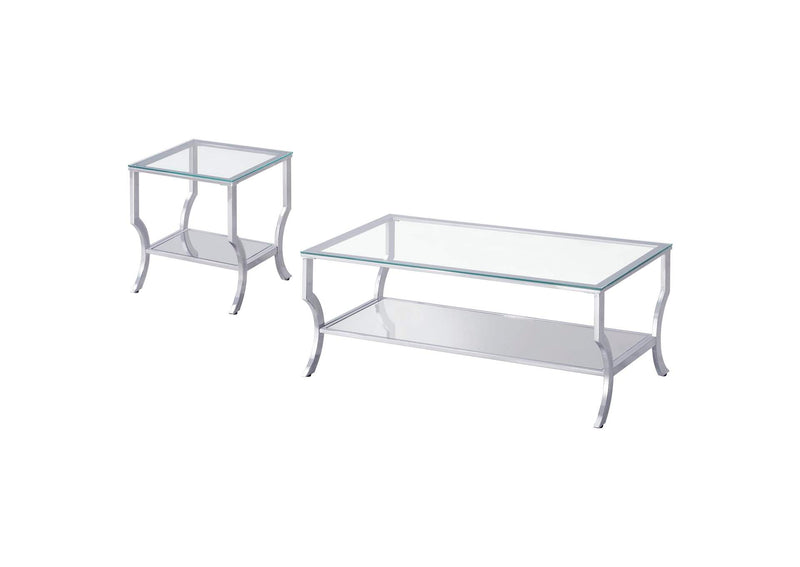 720338-S2 Saide 2-piece Glass Top Coffee and End Table Set Chrome