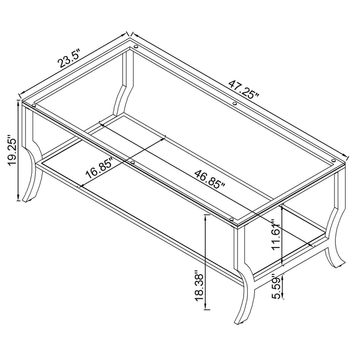 720338-S2 Saide 2-piece Glass Top Coffee and End Table Set Chrome