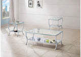 720338-S3 Saide 3-piece Glass Top Coffee and End Table Set Chrome