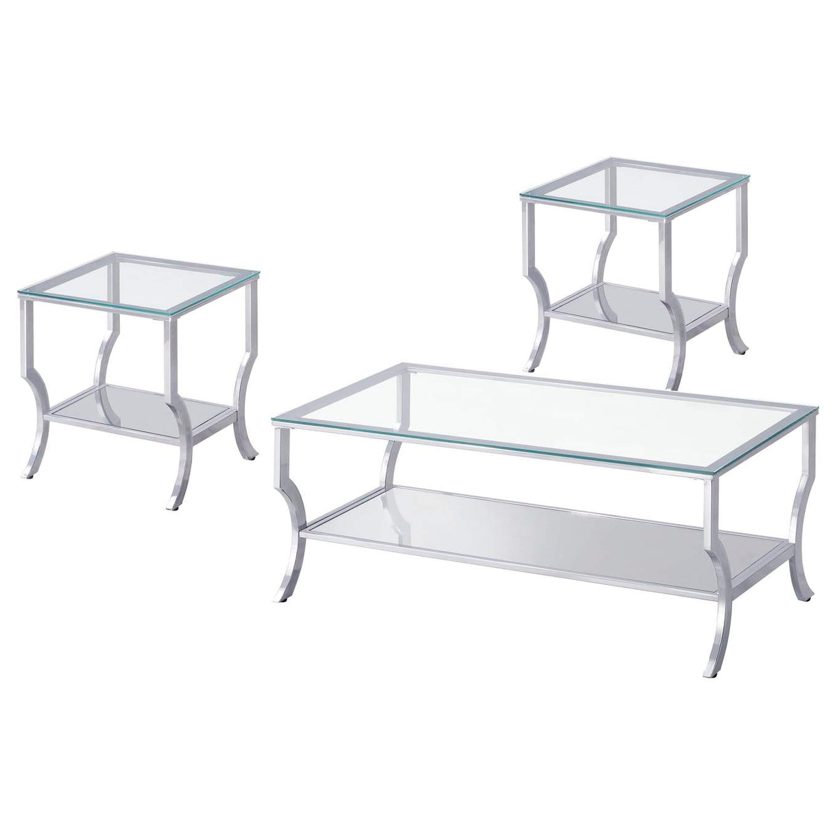 720338-S3 Saide 3-piece Glass Top Coffee and End Table Set Chrome