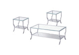 720338-S3 Saide 3-piece Glass Top Coffee and End Table Set Chrome