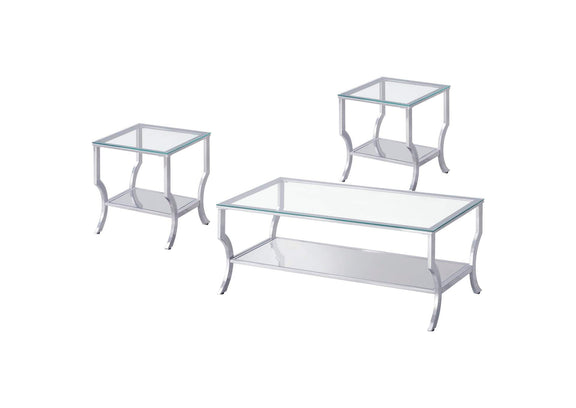720338-S3 Saide 3-piece Glass Top Coffee and End Table Set Chrome