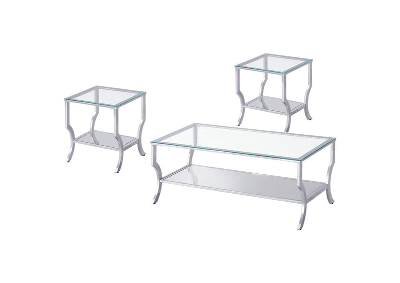 720338-S3 Saide 3-piece Glass Top Coffee and End Table Set Chrome