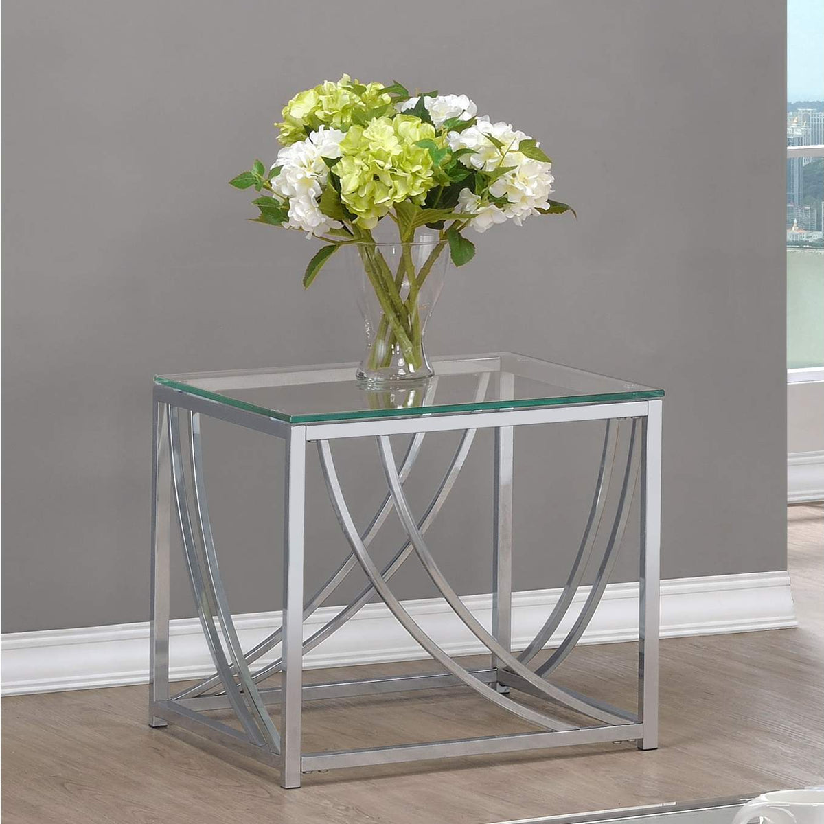 720497 Lille Square Glass Top Side End Table Chrome