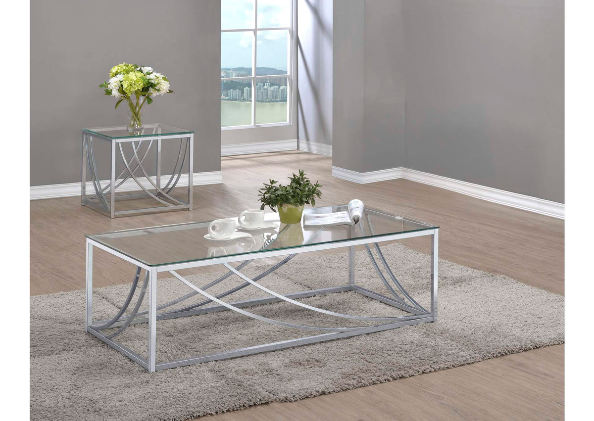 720498-S2 Lille 2-piece Glass Top Coffee And End Table Set Chrome
