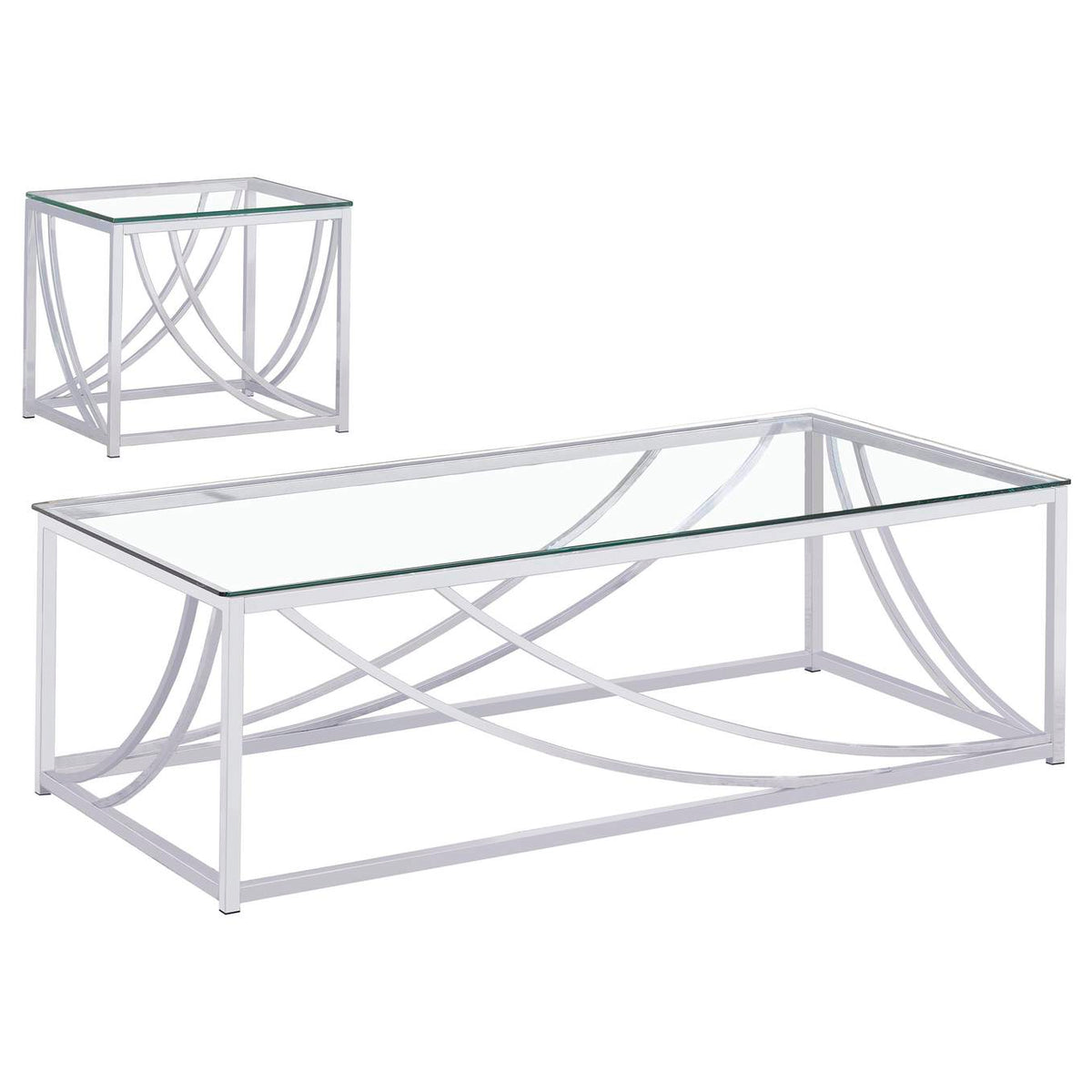 720498-S2 Lille 2-piece Glass Top Coffee And End Table Set Chrome