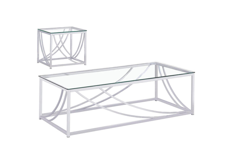 720498-S2 Lille 2-piece Glass Top Coffee And End Table Set Chrome