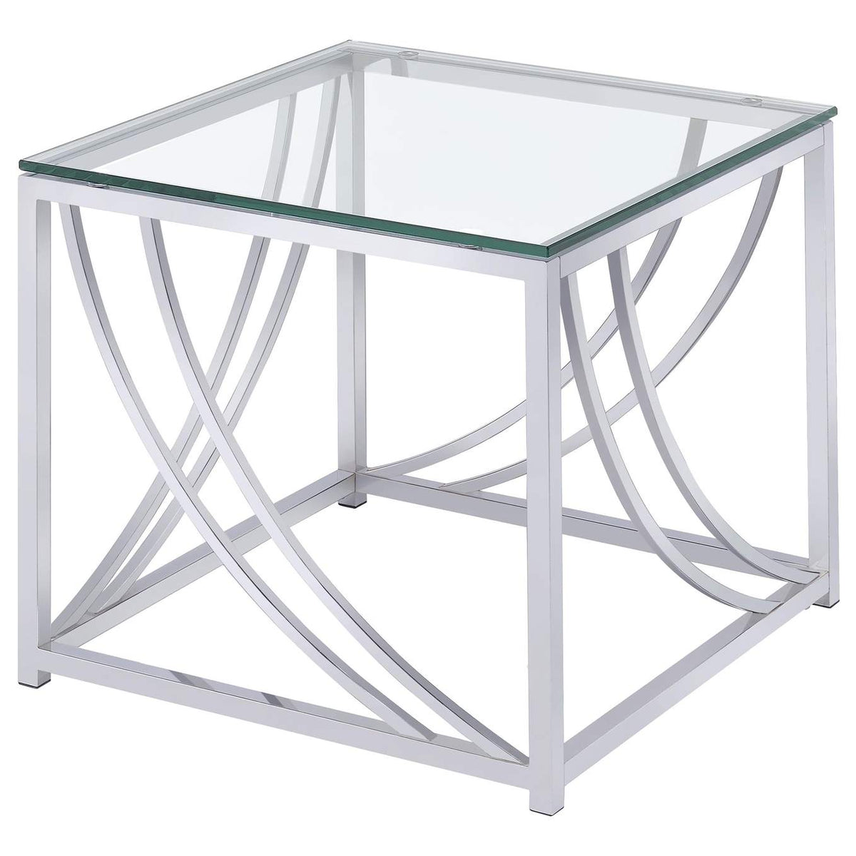 720498-S2 Lille 2-piece Glass Top Coffee And End Table Set Chrome