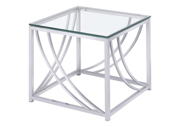 720498-S2 Lille 2-piece Glass Top Coffee And End Table Set Chrome