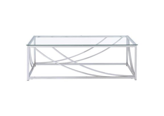 720498-S2 Lille 2-piece Glass Top Coffee And End Table Set Chrome