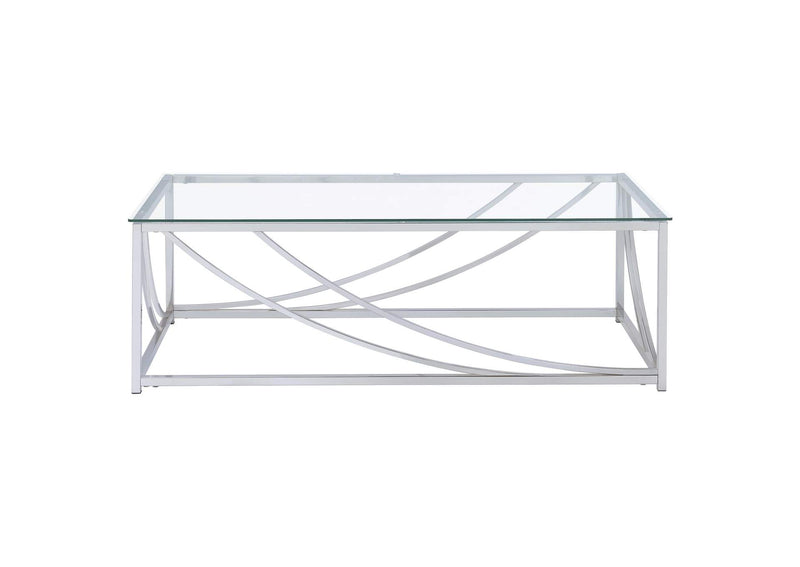 720498-S2 Lille 2-piece Glass Top Coffee And End Table Set Chrome