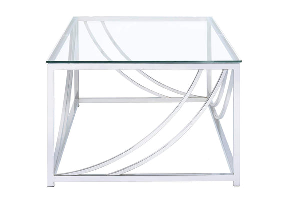 720498-S2 Lille 2-piece Glass Top Coffee And End Table Set Chrome