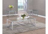 720498-S3 Lille 3-piece Glass Top Coffee And End Table Set Chrome