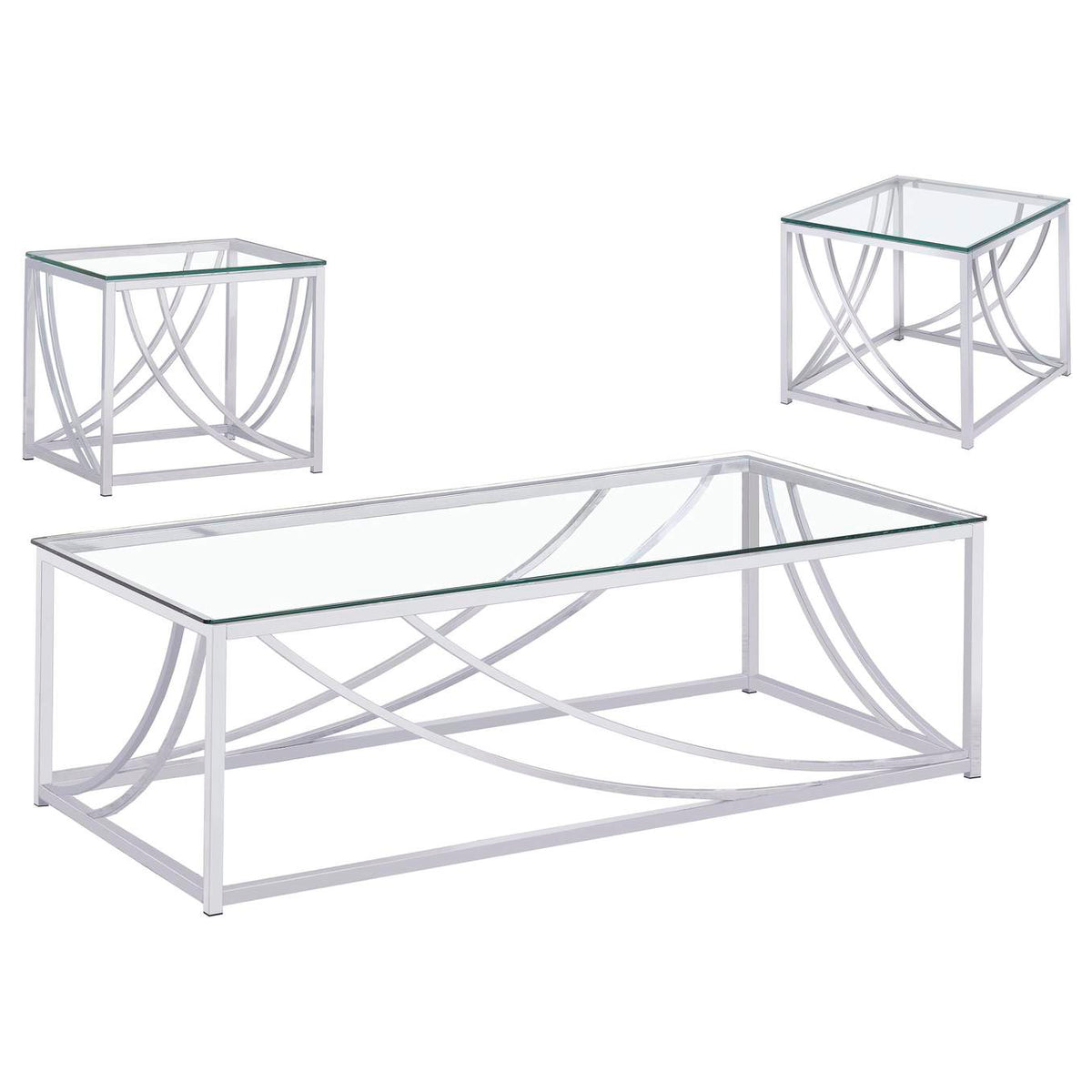720498-S3 Lille 3-piece Glass Top Coffee And End Table Set Chrome