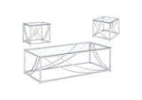 720498-S3 Lille 3-piece Glass Top Coffee And End Table Set Chrome