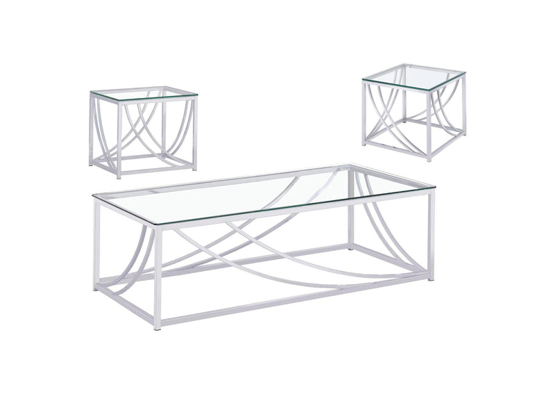 720498-S3 Lille 3-piece Glass Top Coffee And End Table Set Chrome