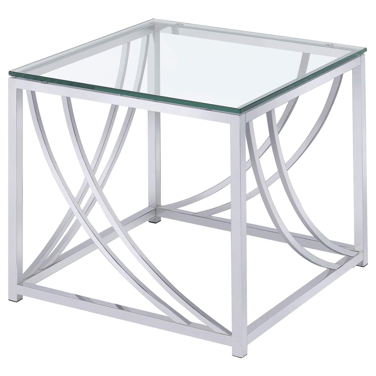 720498-S3 Lille 3-piece Glass Top Coffee And End Table Set Chrome