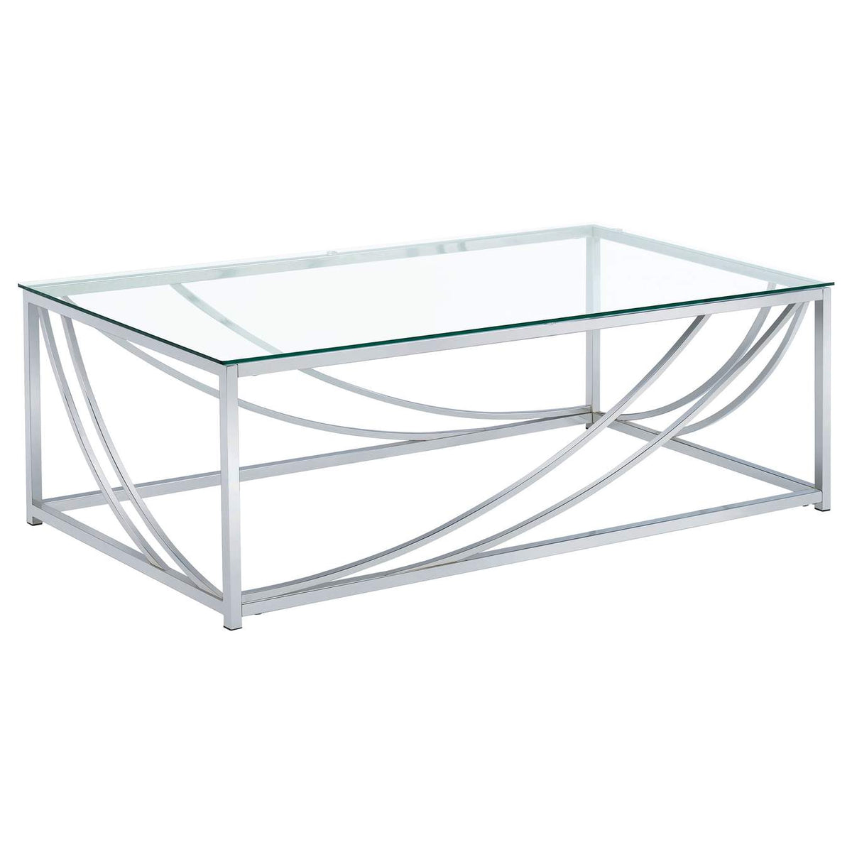 720498-S3 Lille 3-piece Glass Top Coffee And End Table Set Chrome