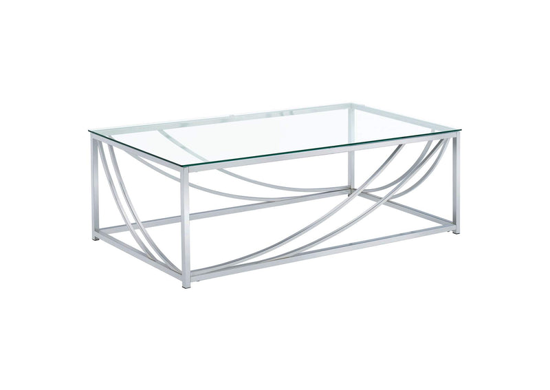 720498-S3 Lille 3-piece Glass Top Coffee And End Table Set Chrome