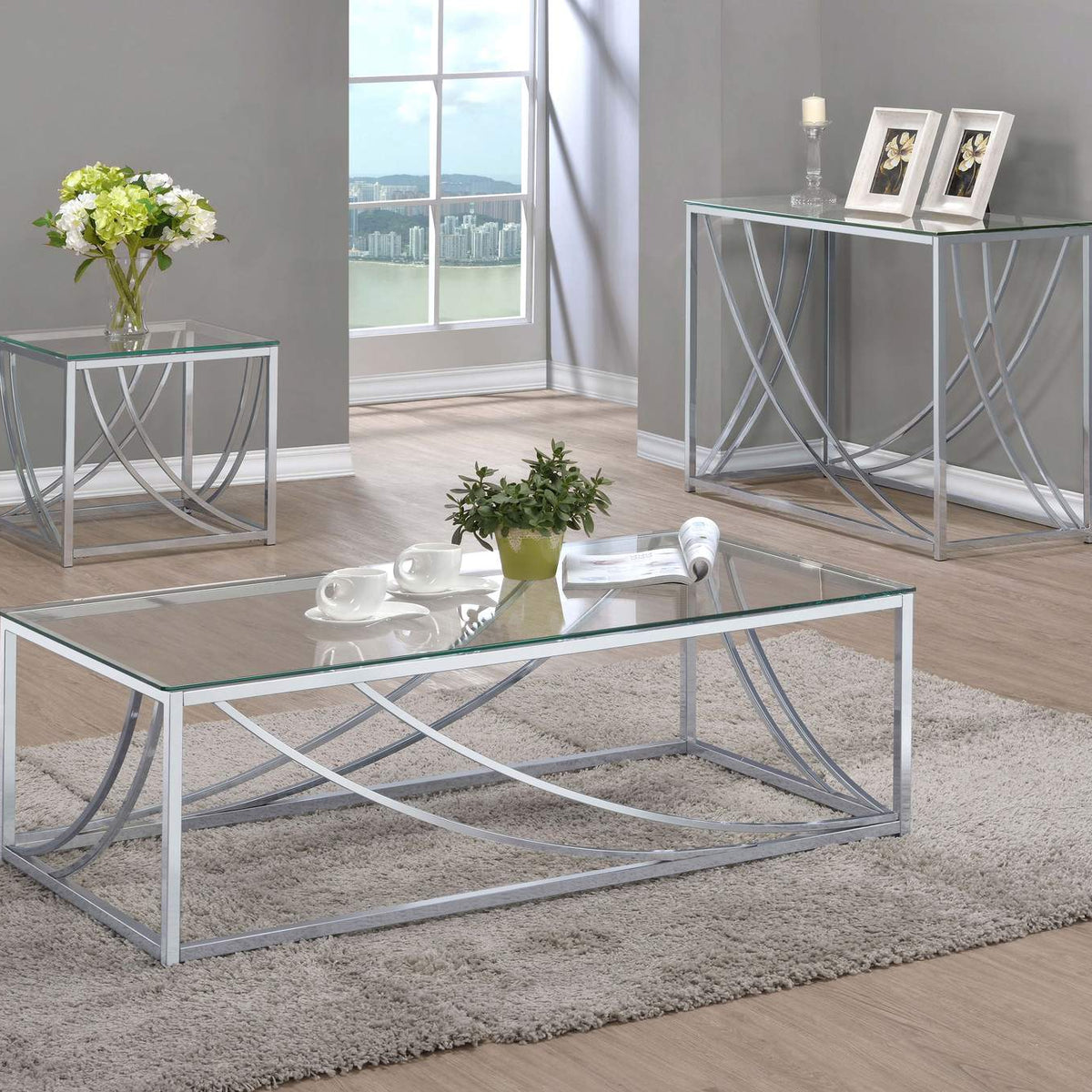 720498 Lille Rectangular Glass Top Coffee Table Chrome