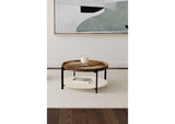 721888 Adhvik Round Wood Top Marble Shelf Coffee Table Natural