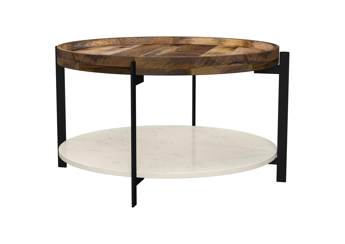 721888 Adhvik Round Wood Top Marble Shelf Coffee Table Natural