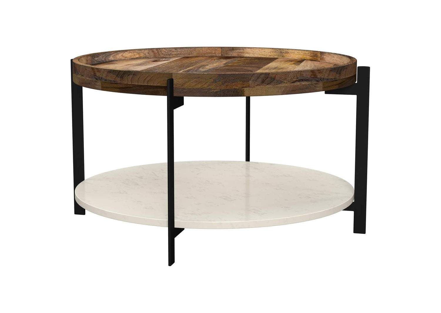 721888 Adhvik Round Wood Top Marble Shelf Coffee Table Natural