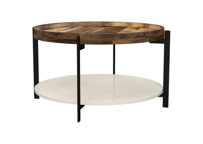 721888 Adhvik Round Wood Top Marble Shelf Coffee Table Natural