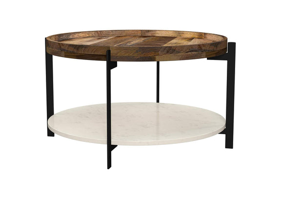 721888 Adhvik Round Wood Top Marble Shelf Coffee Table Natural