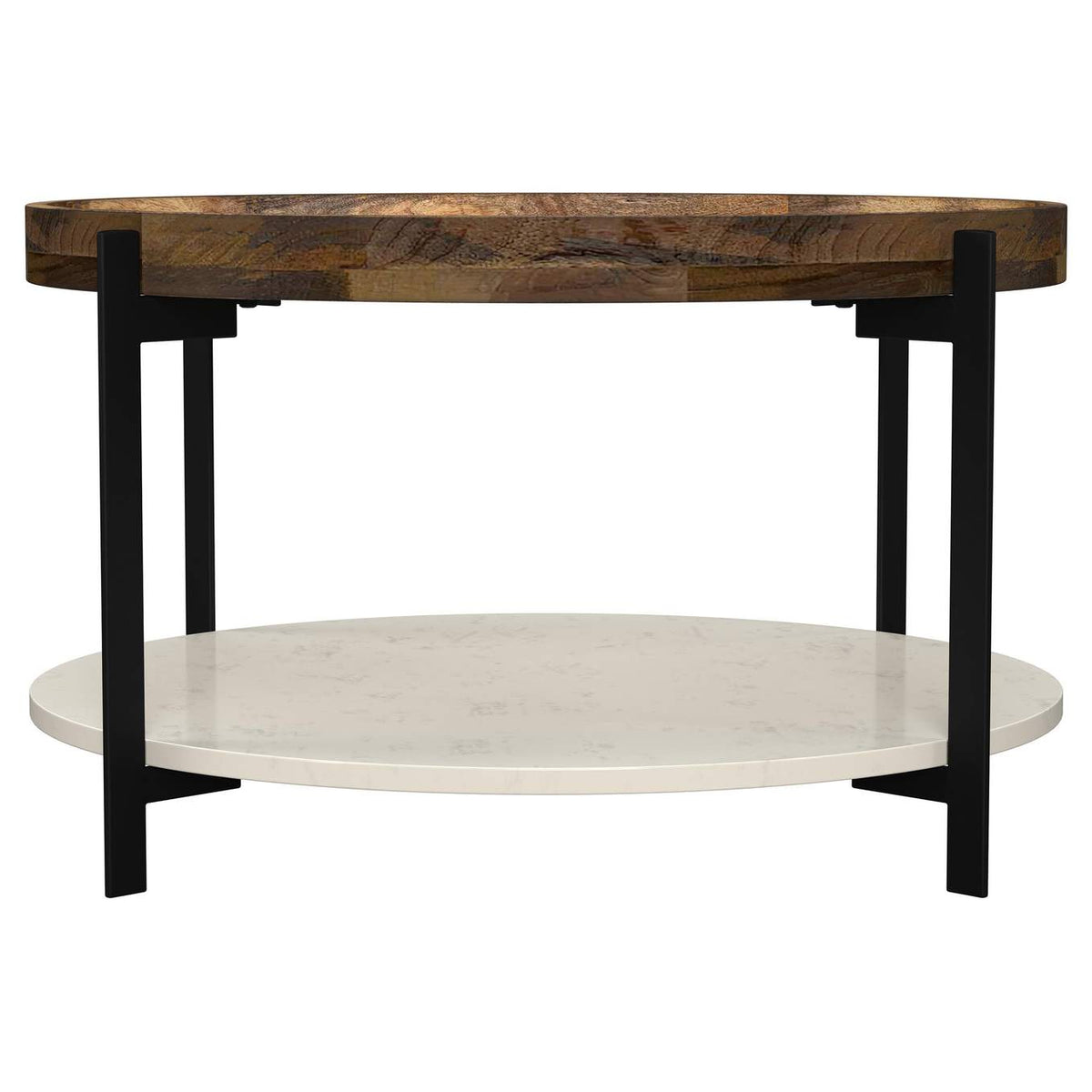 721888 Adhvik Round Wood Top Marble Shelf Coffee Table Natural