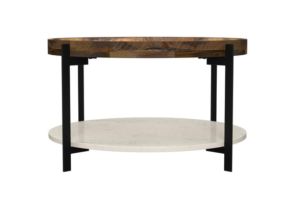 721888 Adhvik Round Wood Top Marble Shelf Coffee Table Natural