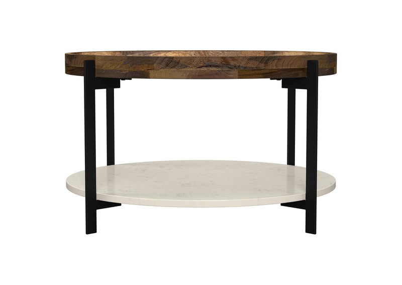 721888 Adhvik Round Wood Top Marble Shelf Coffee Table Natural