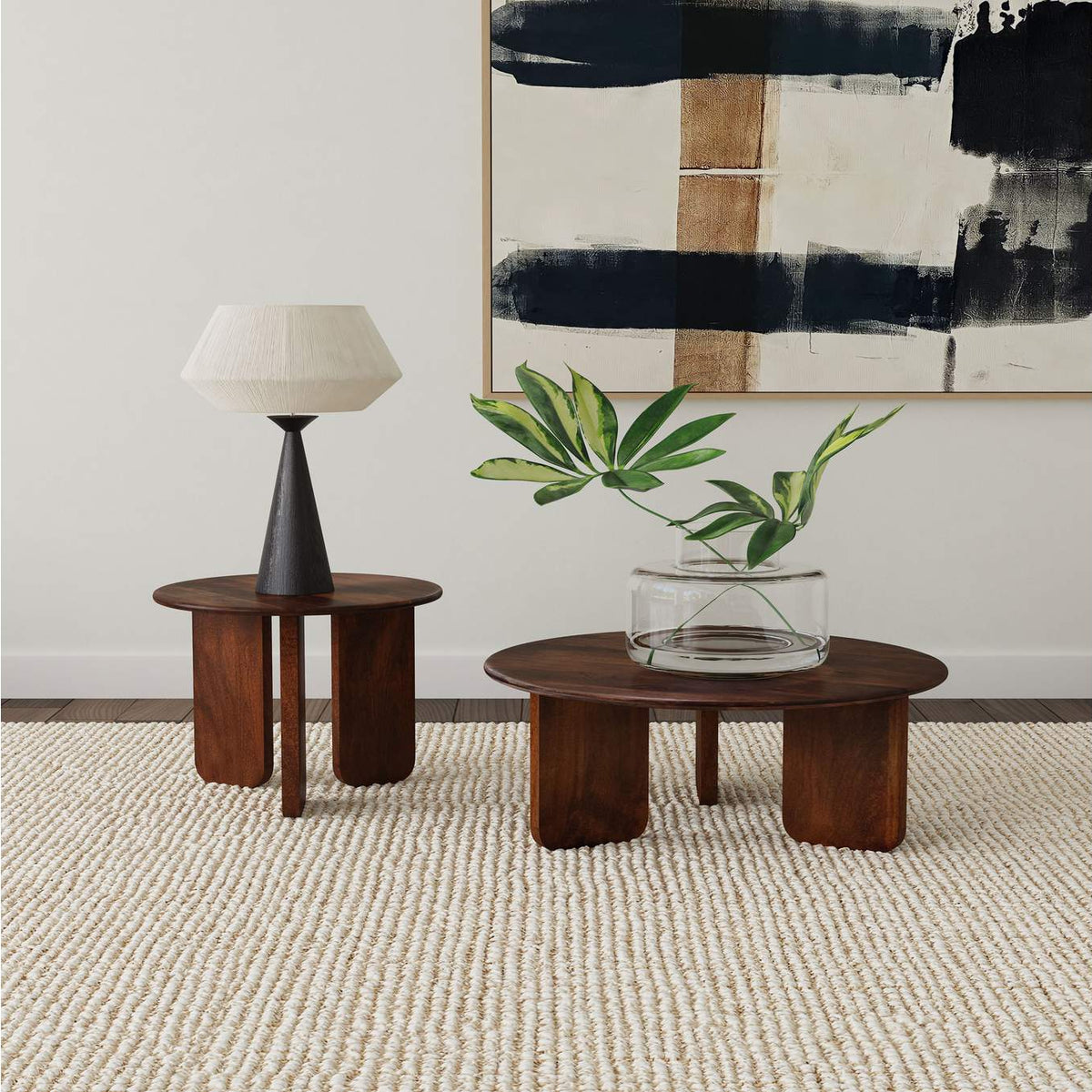 721997 Dale Round Solid Mango Wood Side End Table Brown