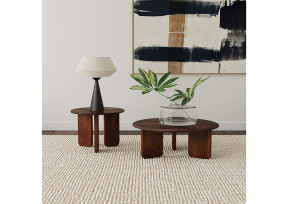 721997 Dale Round Solid Mango Wood Side End Table Brown