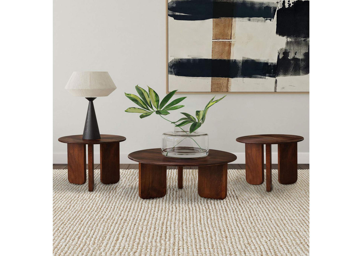 721998-S3 Dale 3-piece Solid Wood Coffee and End Table Set Brown