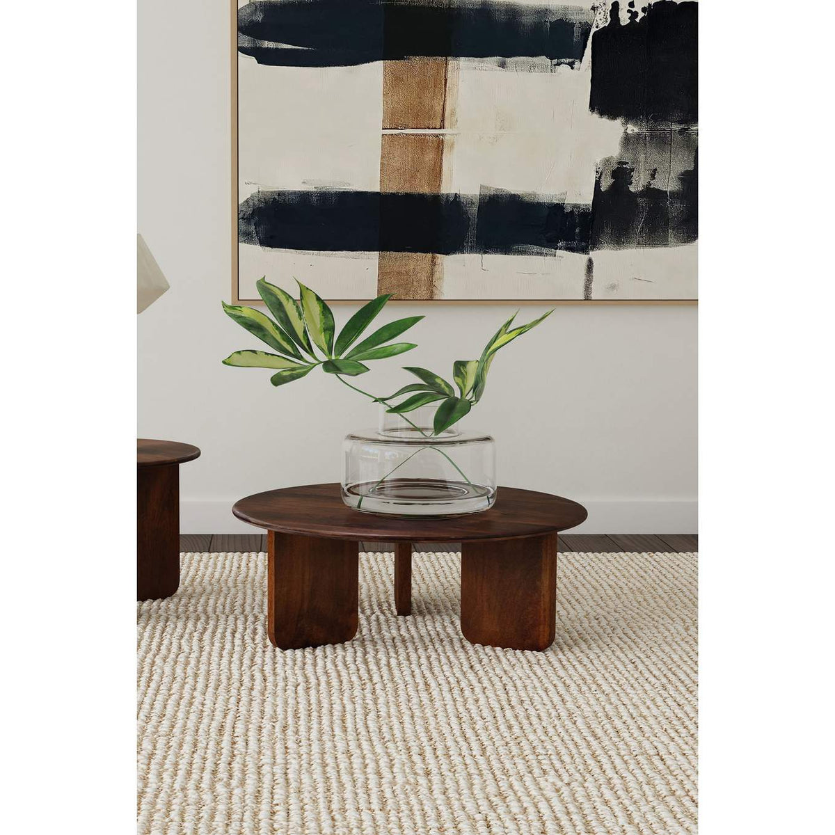 721998 Dale Round Solid Mango Wood Coffee Table Brown